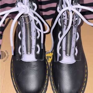 Dr. Martens Black Leather Combat Boots with Lavender Accents